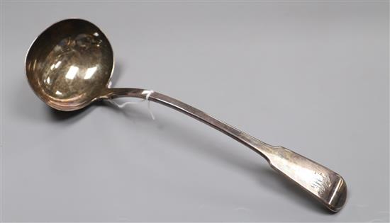 A George III silver fiddle pattern soup ladle, London, 1820, 32.2cm.